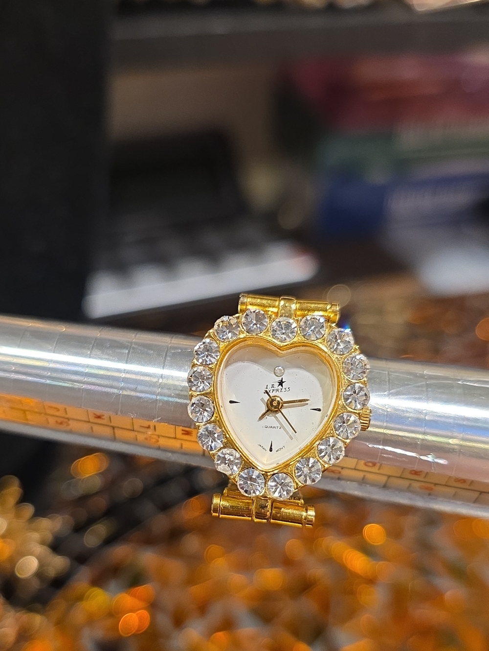 Gold Heart Crystal Women's Watch with White Dial